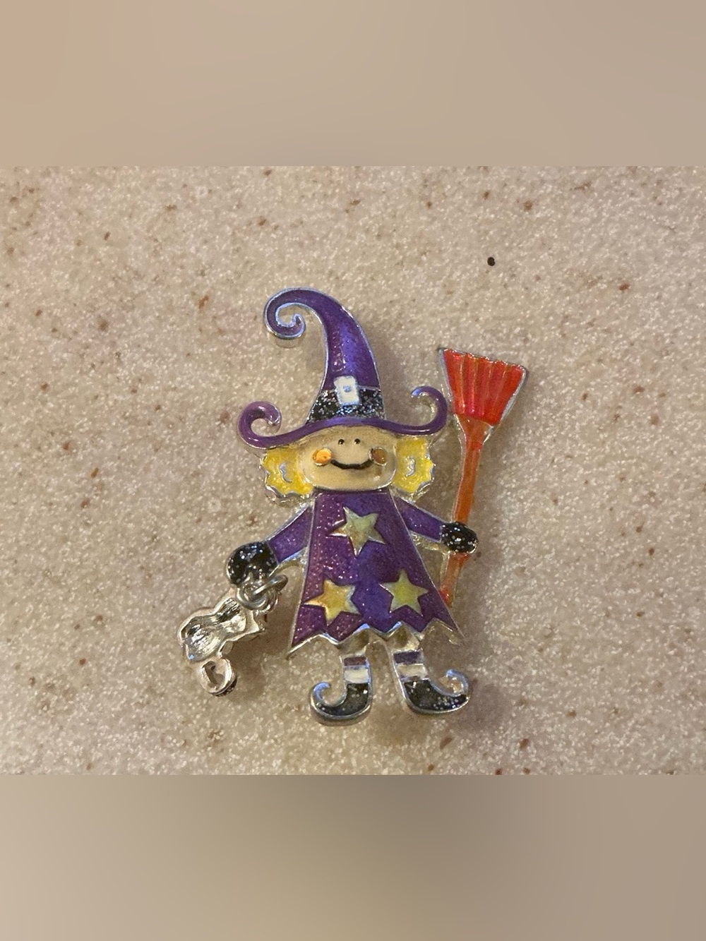 Purple Witch Brooch Pin — Enamel Halloween Jewelry Accent